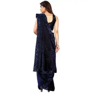 Women's Lycra Floral Saree with Blouse – Blue