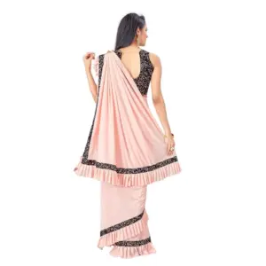 Women's Lycra Solid Saree with Blouse – Peach