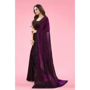Women's Lycra Floral Saree with Blouse – Wine