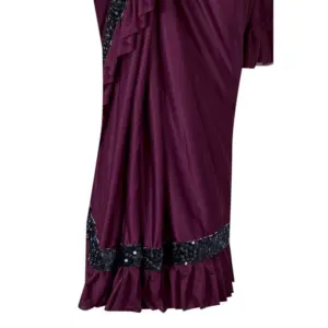 Women's Lycra Solid Saree with Blouse – Wine