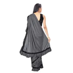 Women's Lycra Solid Saree with Blouse – Grey