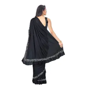 Women's Lycra Solid Saree with Blouse – Black