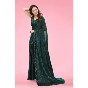 Women's Lycra Floral Saree with Blouse – Green