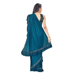 Women's Lycra Solid Saree with Blouse – Rama
