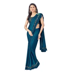 Women's Lycra Solid Saree with Blouse – Rama