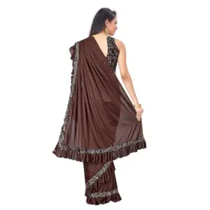 Women's Lycra Solid Saree with Blouse – Brown