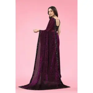 Women's Lycra Floral Saree with Blouse – Wine