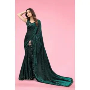 Women's Lycra Floral Saree with Blouse – Green