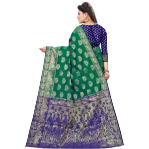 Women's Jacquard Woven Saree with Blouse – Green