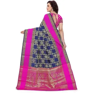 Women's Jacquard Woven Saree with Blouse – Blue