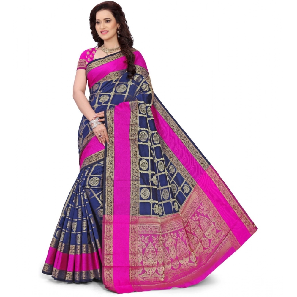 Women's Jacquard Woven Saree with Blouse – Blue