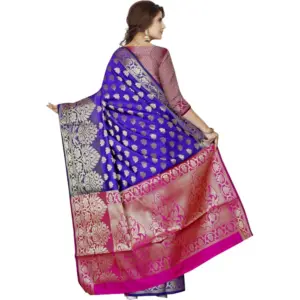 Women's Jacquard Woven Saree with Blouse – Blue