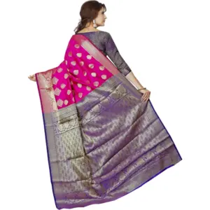 Women's Jacquard Woven Saree with Blouse – Pink