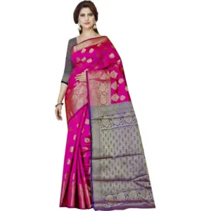 Women's Jacquard Woven Saree with Blouse – Pink