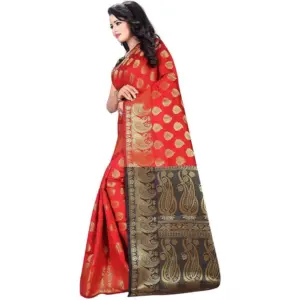 Women's Jacquard Woven Saree with Blouse – Red