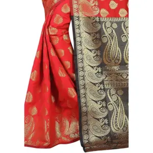 Women's Jacquard Woven Saree with Blouse – Red