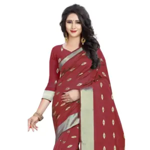 Women's Silk Blend Woven Saree with Blouse – Red