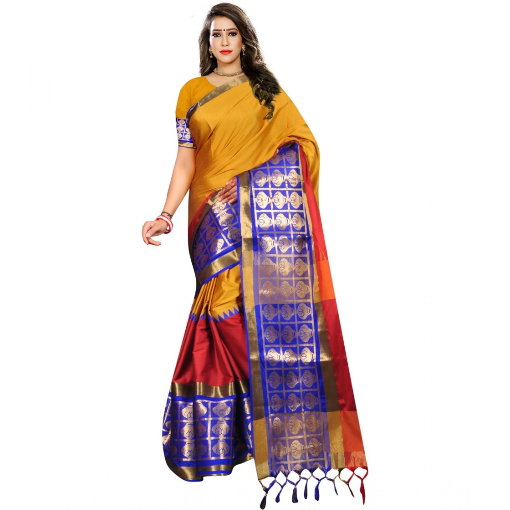 Women's Jacquard Woven Saree with Blouse – Mustard