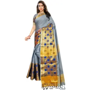 Women's Jacquard Woven Saree with Blouse – Light Blue