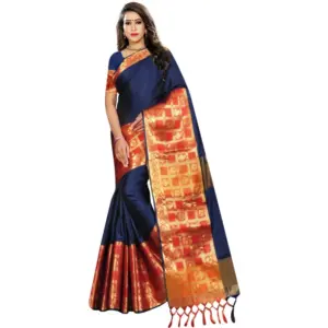 Women's Jacquard Woven Saree with Blouse – Blue