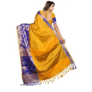 Women's Jacquard Woven Saree with Blouse – Mustard