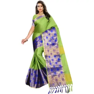 Women's Jacquard Woven Saree with Blouse – Green