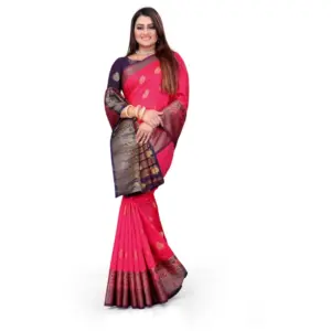 Women's Silk Blend Woven Saree with Blouse – Multicolor