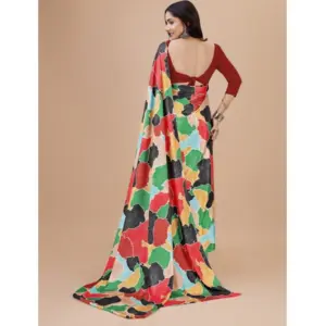 Women's Crepe Digital Print Saree with Blouse – Red