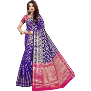 Women's Jacquard Woven Saree with Blouse – Blue