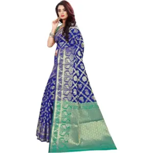 Women's Jacquard Woven Saree with Blouse – Blue