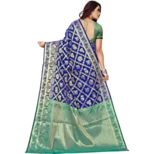 Women's Jacquard Woven Saree with Blouse – Blue