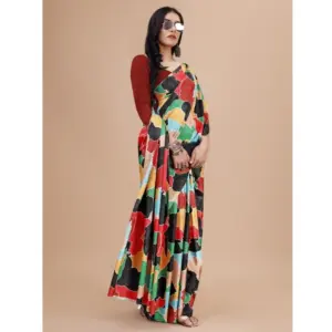 Women's Crepe Digital Print Saree with Blouse – Red