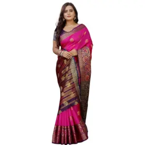 Women's Silk Blend Woven Saree with Blouse – Pink-Beige