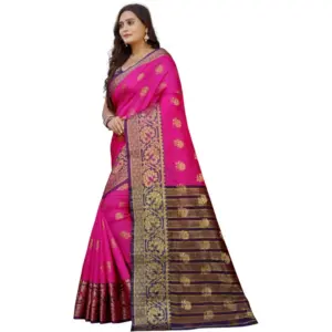 Women's Silk Blend Woven Saree with Blouse – Pink-Beige