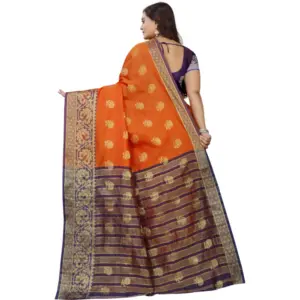 Women's Silk Blend Woven Saree with Blouse – Gold-Orange