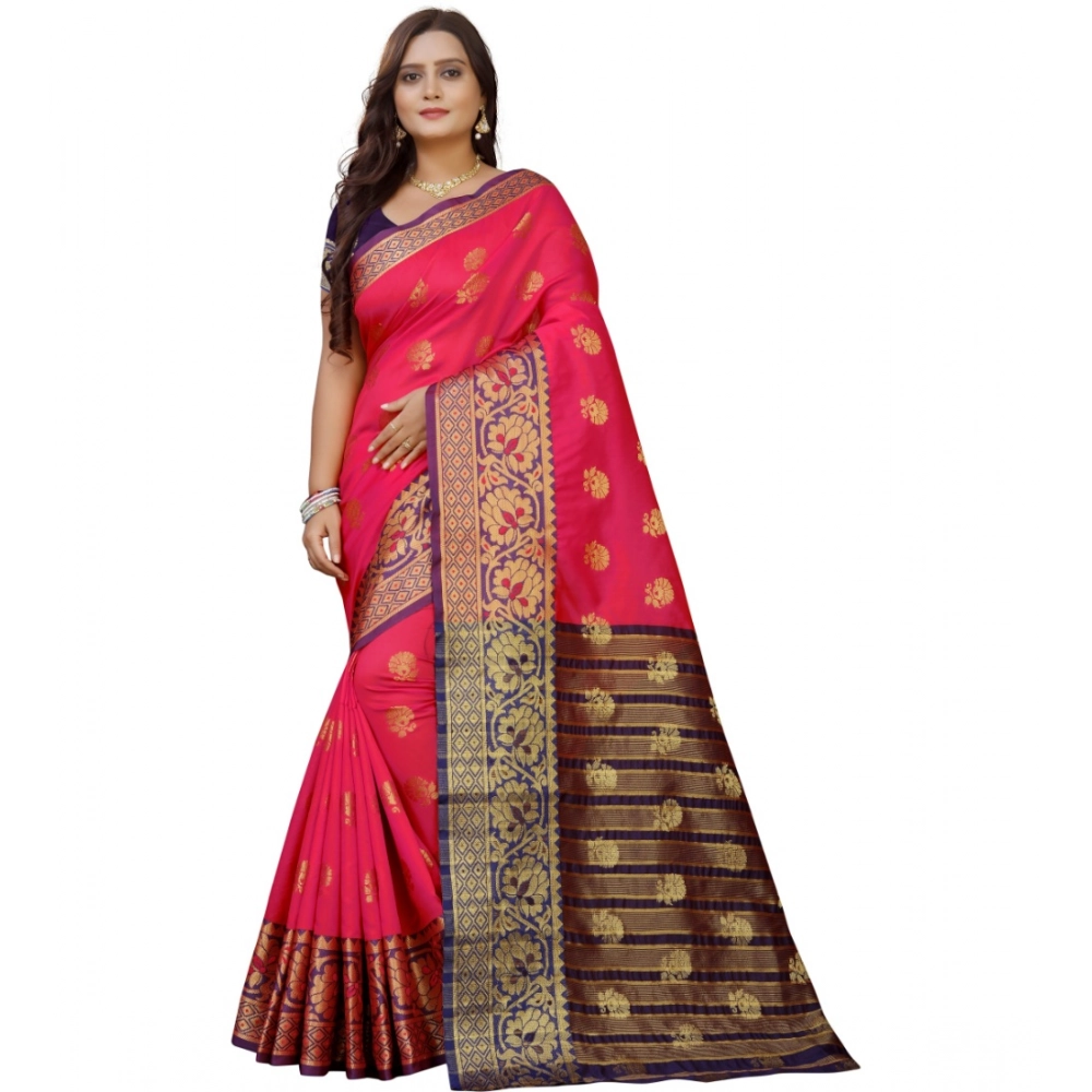 Women's Silk Blend Woven Saree with Blouse – Multicolor