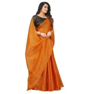 Women's Cotton Silk Self Design Saree with Blouse – Orange