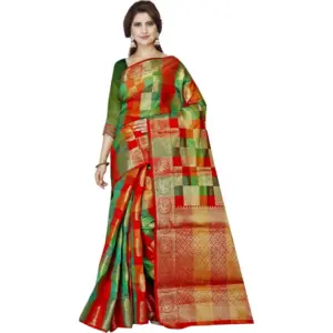 Women's Jacquard Woven Saree with Blouse – Red