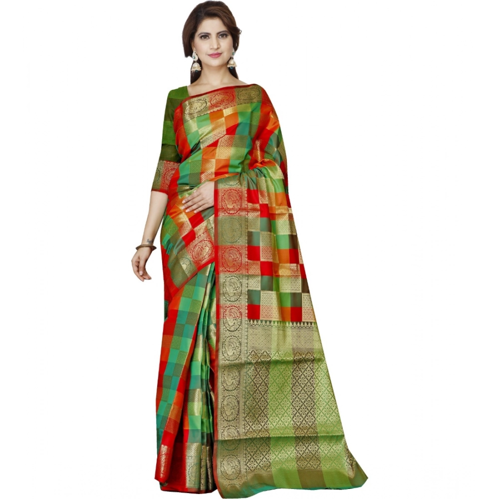 Women's Jacquard Woven Saree with Blouse – Green