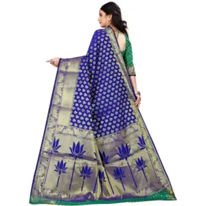 Women's Jacquard Woven Saree with Blouse – Green