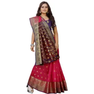 Women's Silk Blend Woven Saree with Blouse – Multicolor