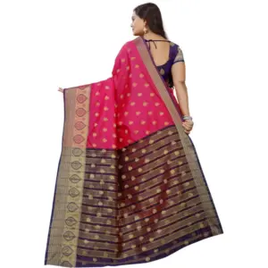 Women's Silk Blend Woven Saree with Blouse – Multicolor