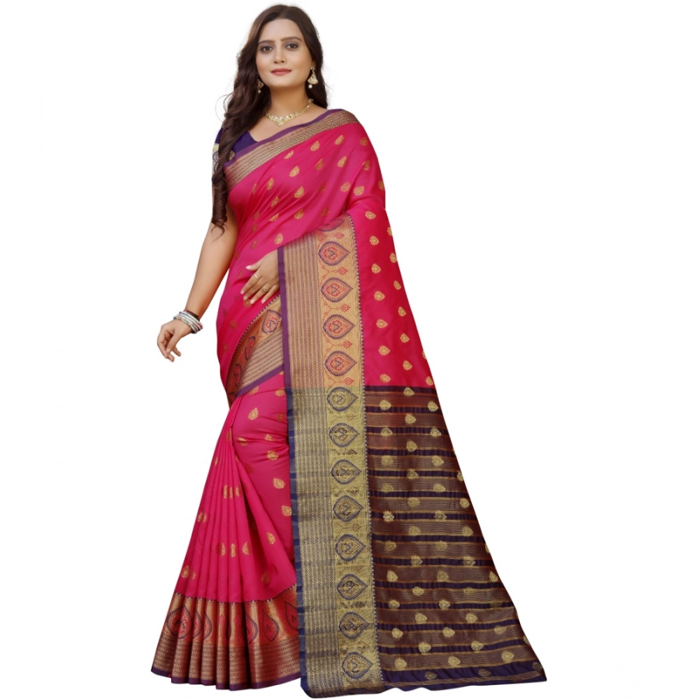 Women's Silk Blend Woven Saree with Blouse – Multicolor