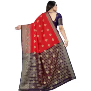 Women's Silk Blend Woven Saree with Blouse – Purple-Red