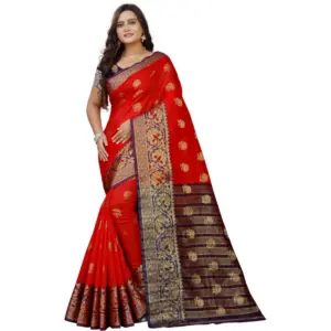 Women's Silk Blend Woven Saree with Blouse – Purple-Red