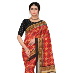 Women's Georgette Floral Print Saree with Blouse – Red