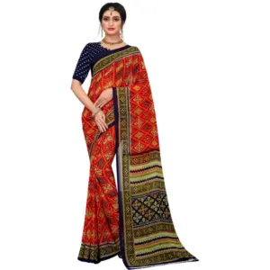 Women's Georgette Floral Print Saree with Blouse – Multicolor