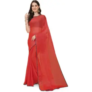 Women's Silk Blend Embellished Saree with Blouse – Red