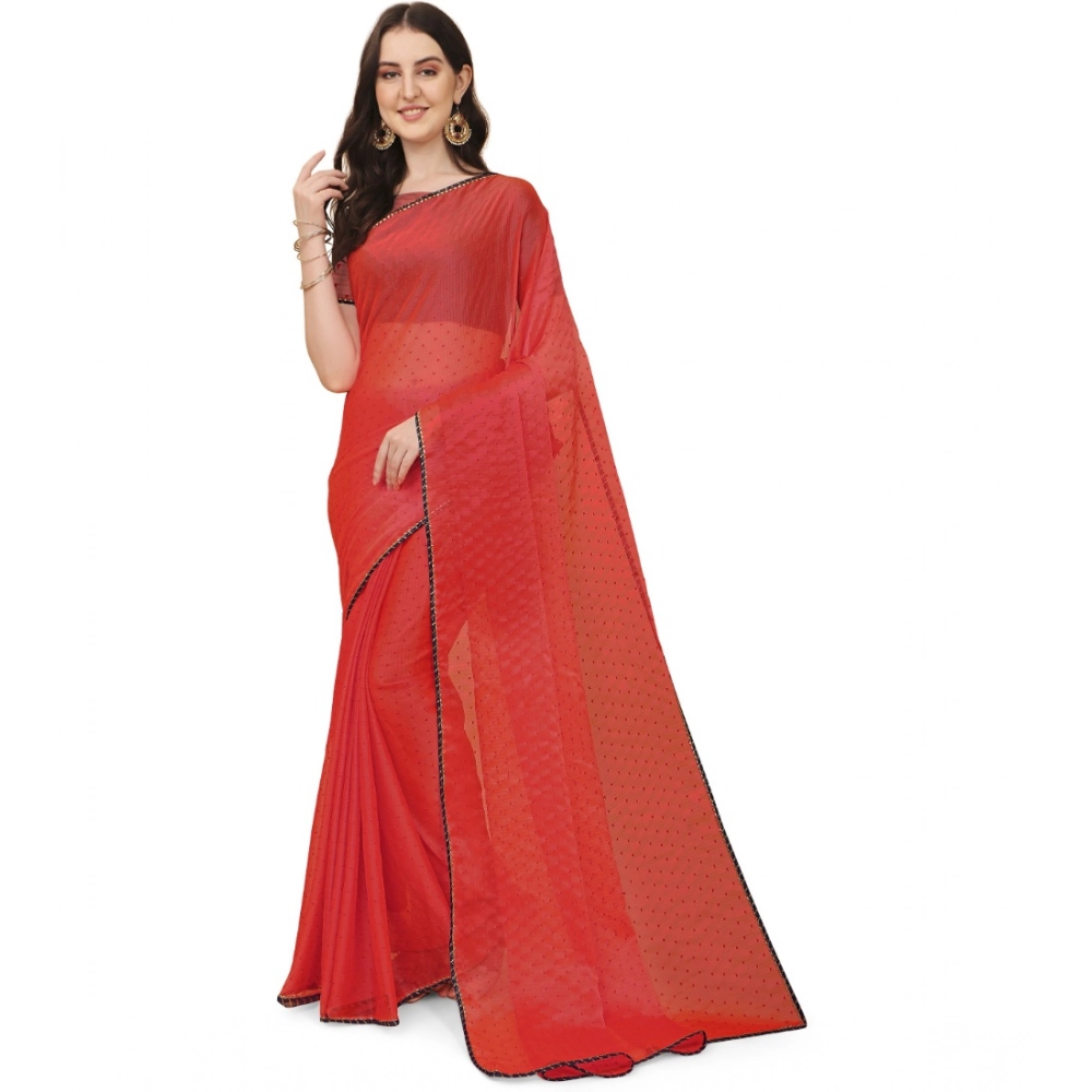Women's Silk Blend Embellished Saree with Blouse – Red