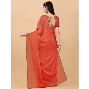 Women's Silk Blend Embellished Saree with Blouse – Red